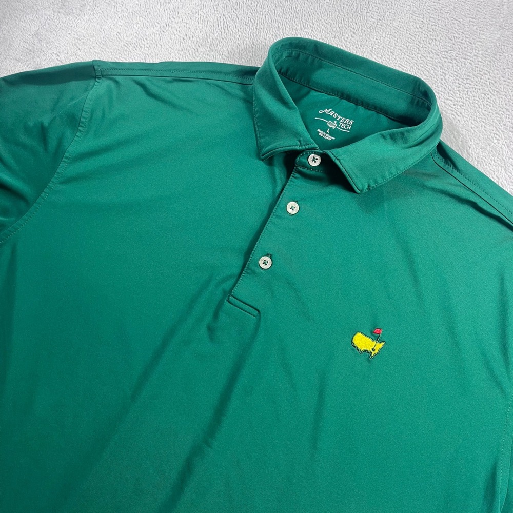 Masters Tech Golf Polo Shirt Mens Large Green Short Sleeve Tournament Logo L